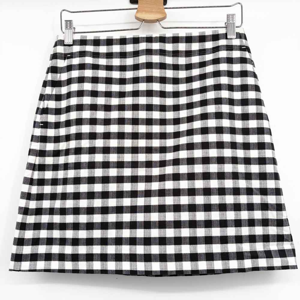 NWT LOFT Womens Black White Gingham Checkered Preppy A-Line Mini Skirt Size 2